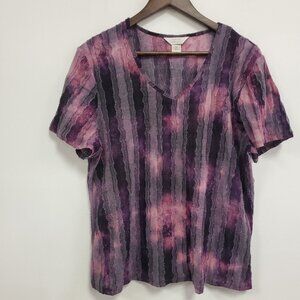 CJ Banks Women Grunge Tie Dye Top Size 2X Purple Short Sleeve V Neck Lightweight